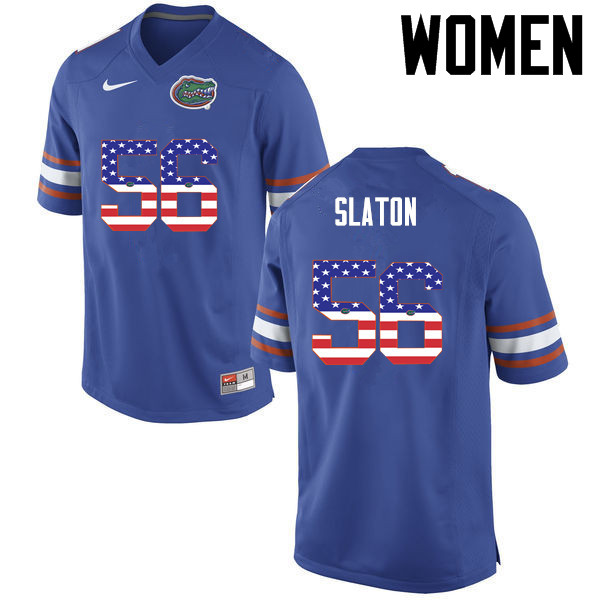 Women Florida Gators #56 Tedarrell Slaton College Football USA Flag Fashion Jerseys-Blue - Click Image to Close